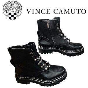 Vince Camuto New Popinta Black Combat Boots | Size 6M with Chain Detail